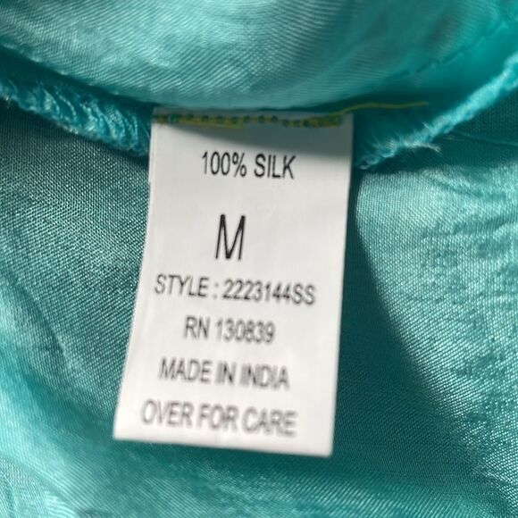 Jack Rogers Teal and White Embroidered Silk Tunic Top - Picture 6 of 8